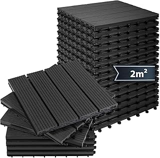 Montafox WPC Fliesen 30 x 30 cm 22 Stück / 2m² Anthrazit Terrassenfliesen Klicksystem Fliese Holzoptik Bodenbelag Klickfliesen Terrasse Balkon, Größe (Fläche):2 m² | 22 Fliesen, Farbe:Anthrazit