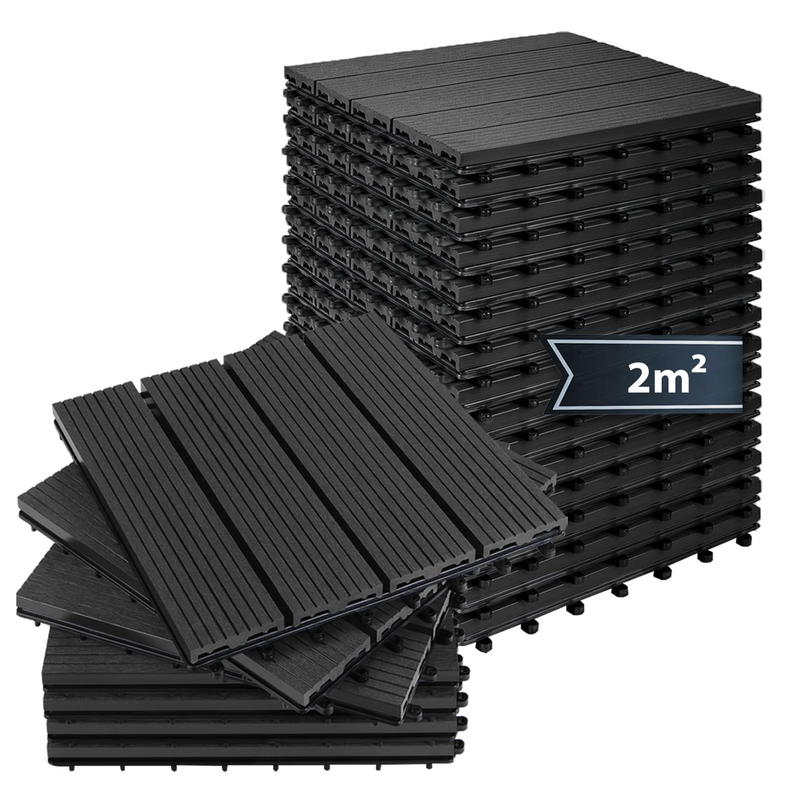 Montafox WPC Fliesen 30 x 30 cm Terrassenfliesen Anthrazit – 22 Stück