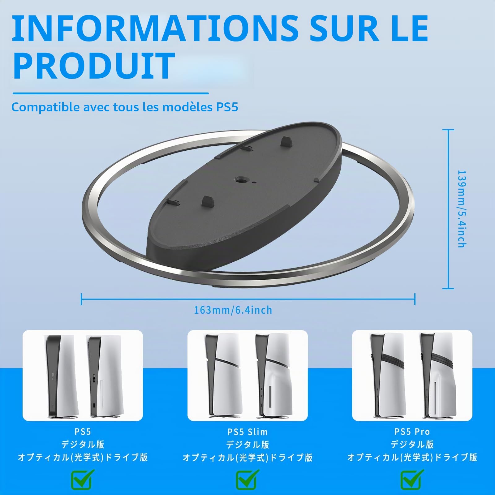 Support Vertical pour PS5 Pro/PS5/PS5 Slim,Socle Vertical pour PS5 Slim avec Tapis Antidérapant et Vis,Socle Slim pour PS5 Pro Offre stabilité et Dissipation de la Chaleur
