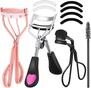 Smilcloud Eyelash Curler, 5-in-1 Lash Curling Tool Kit, 2 Eyelash Curler with Built-in Comb, Metal Lash Curler, Eyebrow Brush, and 6 Refill Pads, Eye Makeup Accessory for Natural and Curled Eyelashes