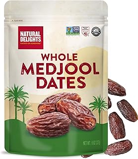 Natural Delights Medjool Dates – Large & Plump Non-GMO Verified, Good Source of Fiber, Naturally Sweet Fruit Snack, Perfect for On-the-Go - Medjool Dates Whole, 8 oz Container