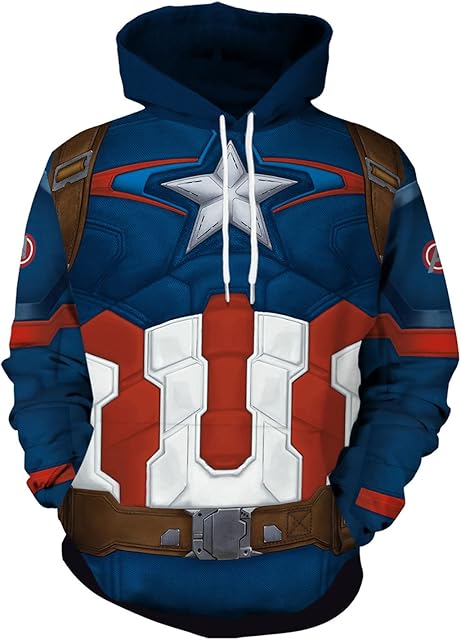 Bomhlz Men's Fashion Hoodies Pullover America Captain Cosplay Costume Sweatshirt Long Sleeve Drawstring Hooded Jumper with Pockets,Hoody-Adult/M