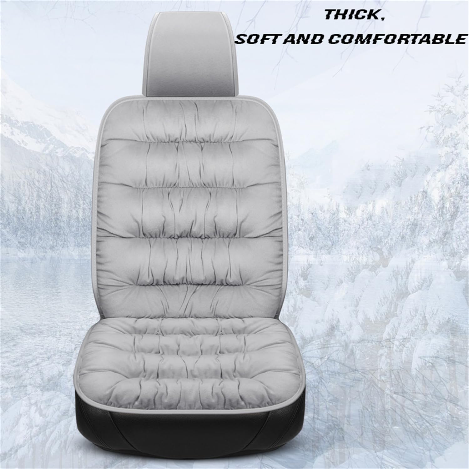 2PCS Car Seat Cushion Luxury Plush Seat Covers for Front Car Seat Bottom+Backrest,Seat Cushion Protector Universal Warm in Winter Works with Sedan SUV Pickup Minivan (Grey)