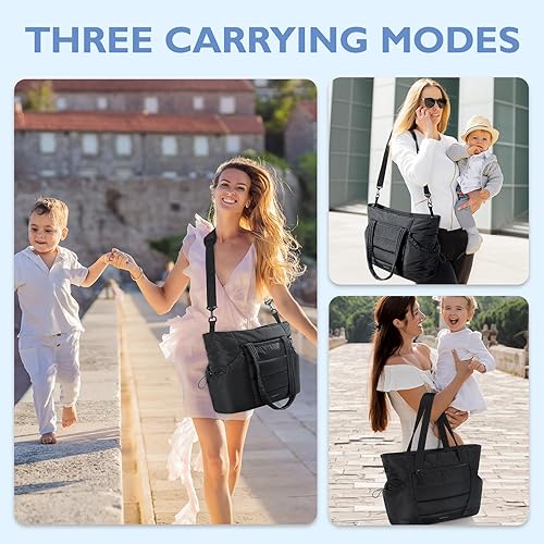 Miniatura 2 de mommore Bolsa de pañales con organizador de cochecito, bolsa de bebé de gran capacidad con cambiador, bolsa acolchada para viajes, hospital