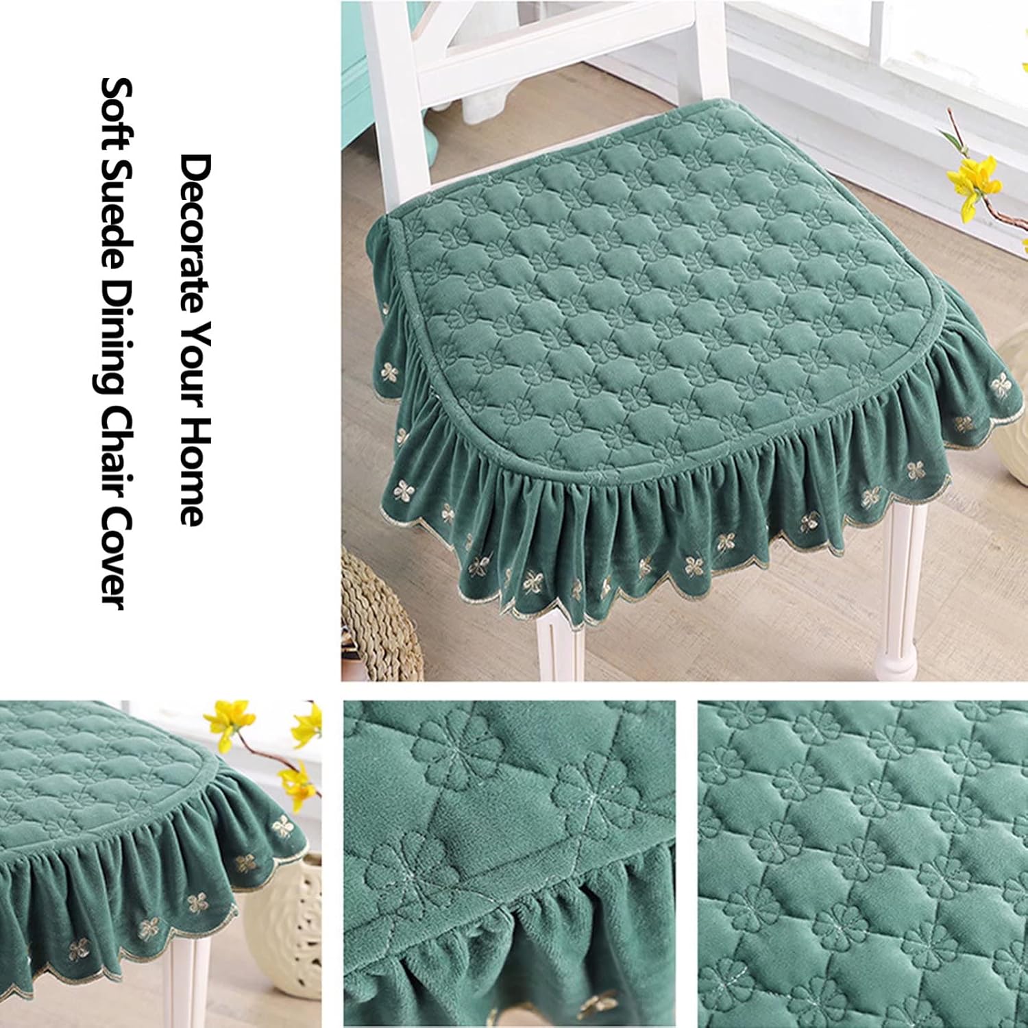 YSCO Seat Covers for Dining Chairs Tie On, Slipcovers for Dining Chairs 19 by 17, Soft Velvet Dining Chair Slipcovers with Skirt, Washable Chair Covers, No Fading and Skin-Friendly Grey