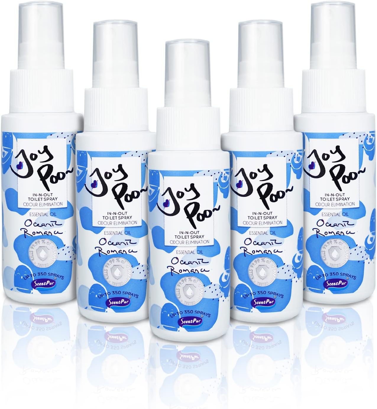 5X JoyPoo Toilet Odor Natural Essential Oil Elimination Spray (Oceanic Romance) 2oz/Bottle, Eliminates Smells, Great Gift for Travelling, Easy to Carry