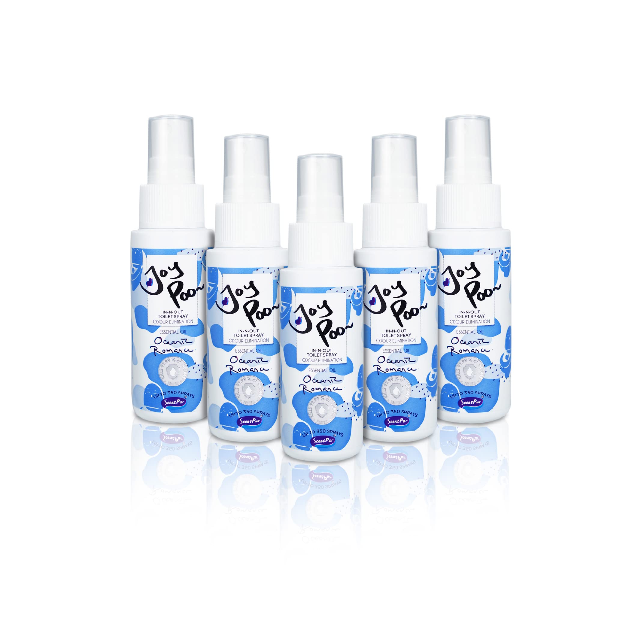 5X JoyPoo Toilet Odor Natural Essential Oil Elimination Spray (Oceanic Romance) 2oz/Bottle, Eliminat