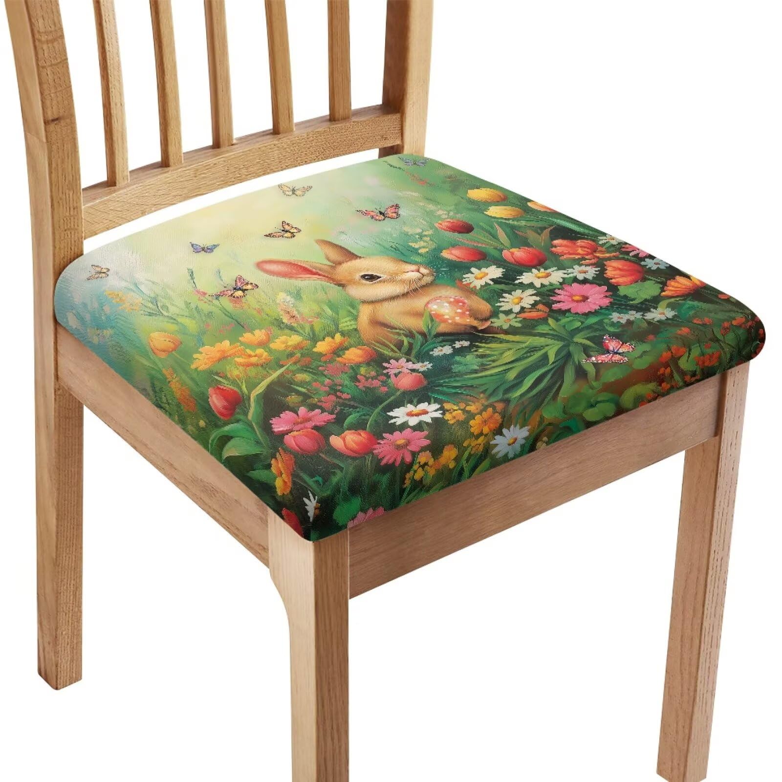 PJHEQOXE Easter Bunny Flower Square Chair Cushion Cover Dining Office Stretch Chair Cover for Restaurants Hotels Dinners Parties Weddings Banquets