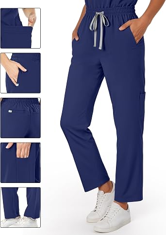 Medical Scrubs for Women Set - Slim Fit V-Neck Nurse Uniform Top & Soft Relaxed Scrub Pant for Women with 9 Pockets