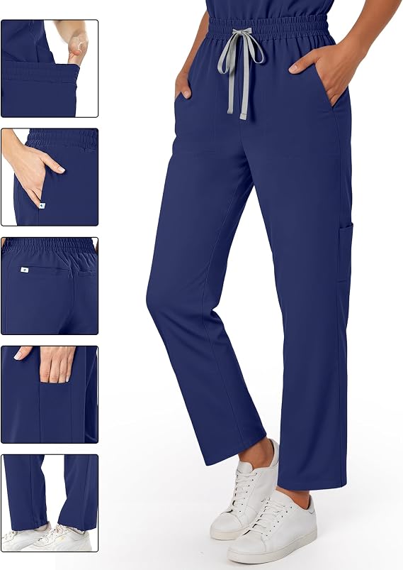 Medical Scrubs for Women Set - Slim Fit V-Neck Nurse Uniform Top & Soft Relaxed Scrub Pant for Women with 9 Pockets