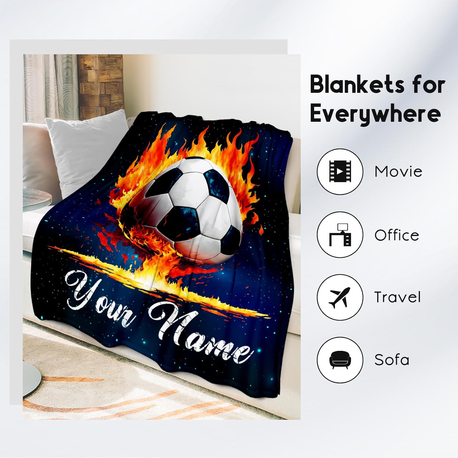 Personalized Soccer Blanket Gifts for Kids - Custom Soccer Gift for Boys 8-12, Sports Throw Blankets for Team Player Adults Men - Soft Plush Girls Throws for Couch, Sofa (Blue, 40x50 Inch) - Image 3