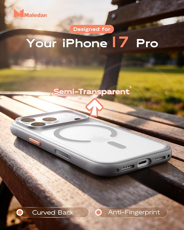 Maledan Slim Magnetic Case for iPhone 17 Pro with Camera Control Cover, [Compatible with MagSafe] Military Grade Drop Protection, Non-Slip Texture Translucent Gray Cases for iPhone 17 Pro 6.3 Inch by Maledan - Used condition - Image 2