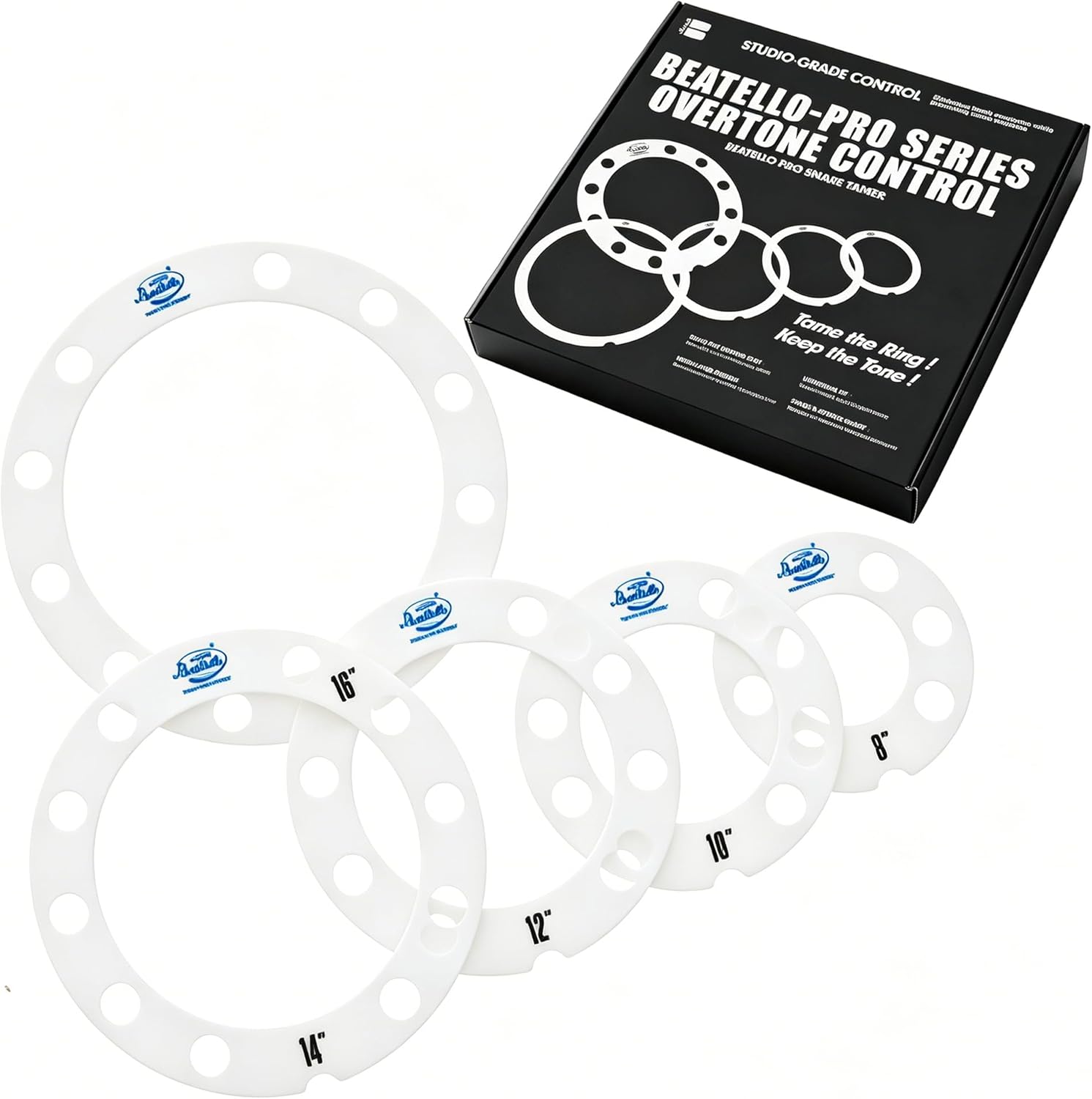 5 Pack Drum Dampening Ring Set, Universal 8-16" Tom/Snare Overtone Control Rings, Reduce Ringing & Enhance Warmth, 7 Colors (Black)