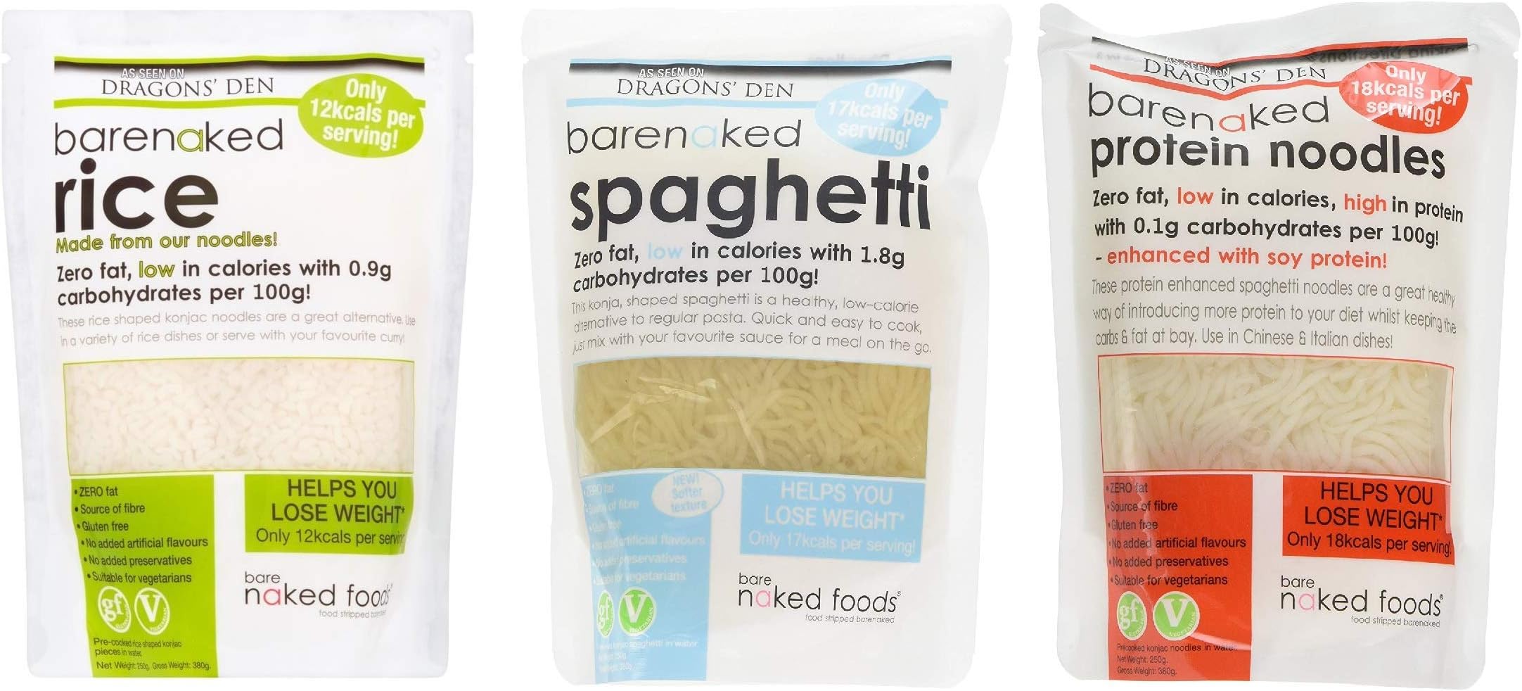 Barenaked Protein Noodles, Spaghetti & Rice Mixed Case 3 x 380g