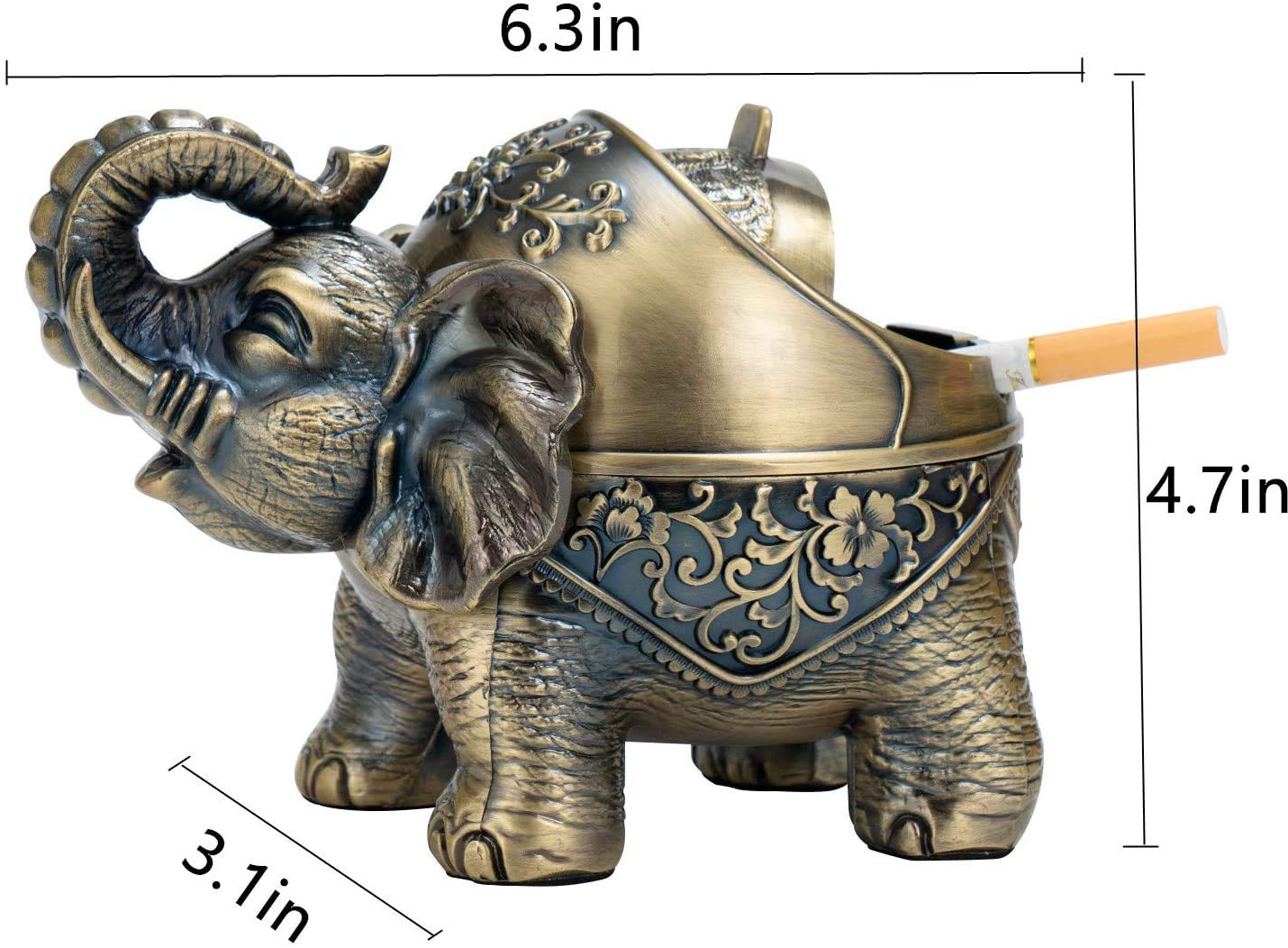 Posacenere Decorativo in Ceramica a Forma di Elefante con Coperchio, Portacenere in Metallo per Sigarette
