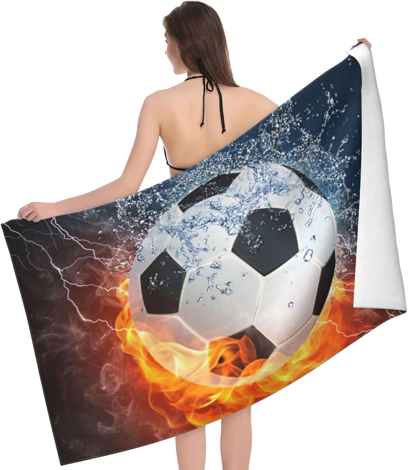 VOOHDDY Soccer Ball Cool Sport Football Beach Towel Large Soft Absorbent Microfiber Quick Dry Oversized Bath Towels for Bathroom Men Boys Pool Camping Travel Swimming Picnic Sports