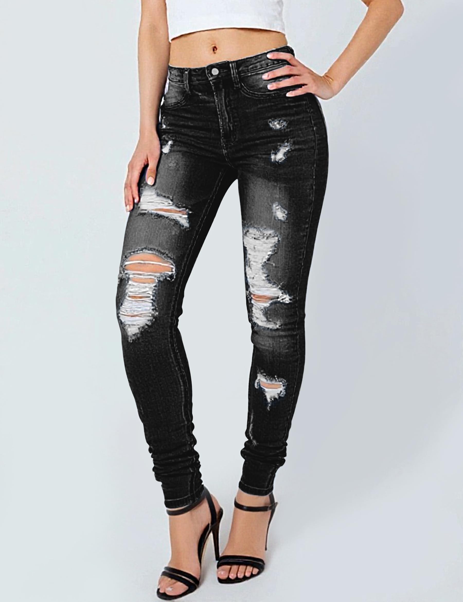 Fengbay Skinny Jeans da donna, elasticizzati, a vita alta, strappati, streetwear, pantaloni alla moda