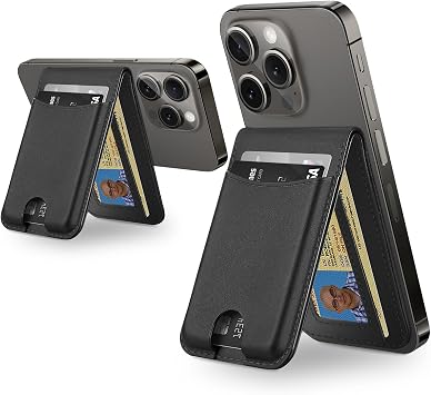 TopMade for MagSafe Wallet with Adjustable Stand, Magnetic Phone Card Holder for iPhone 17/16/15/14/13/12 Series, RFID Blocking Leather, ID Window, Holds 6 Cards, Black