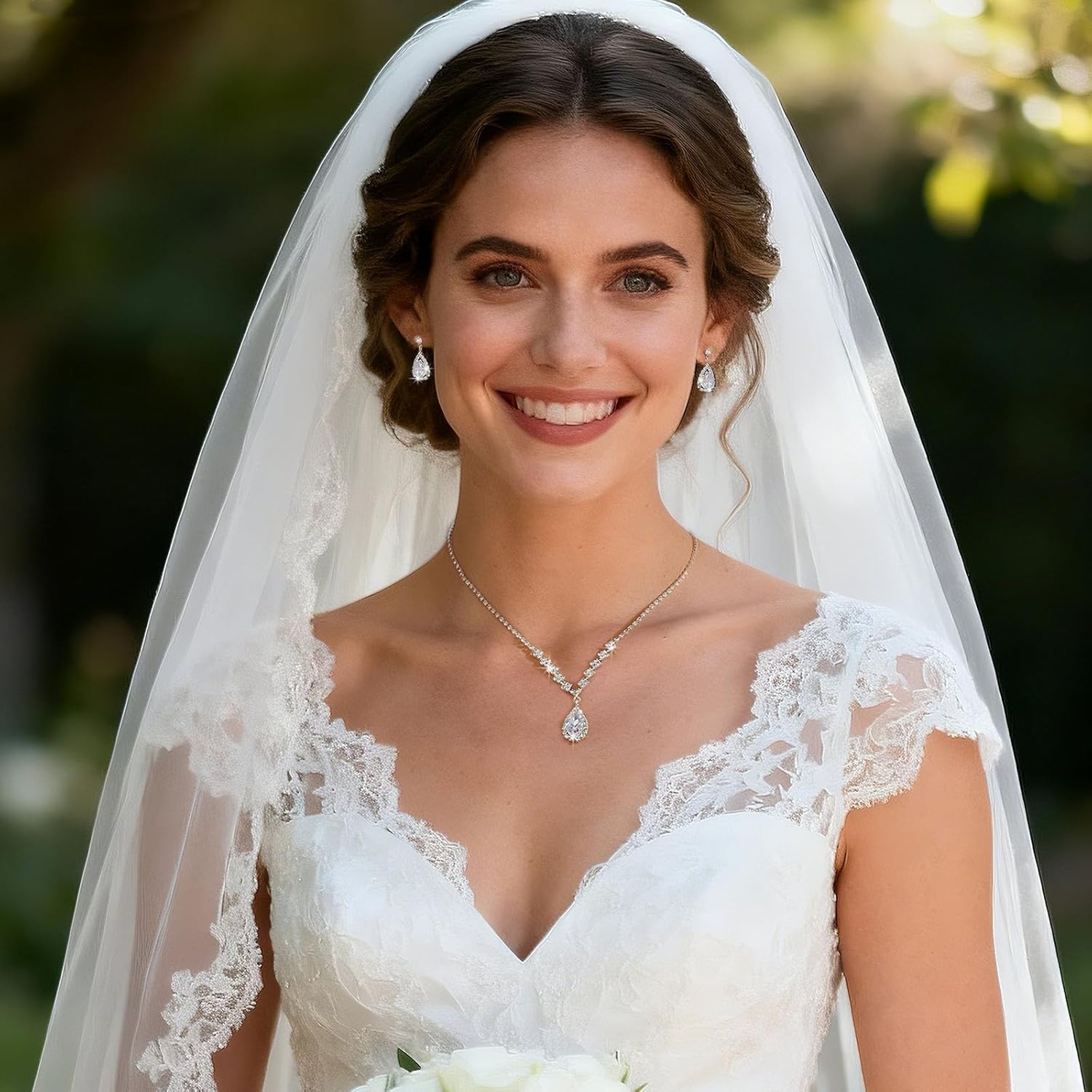 Dazzelunelle Women's Fashion Jewelry Rhinestone Zircon Necklace and Earring Set Formal Ball Gown Accessories Silver Floral Pendant Bridal Wedding Jewelry Suitable for Weddings, Balls, Banquets, and All Special Occasions - Image 6