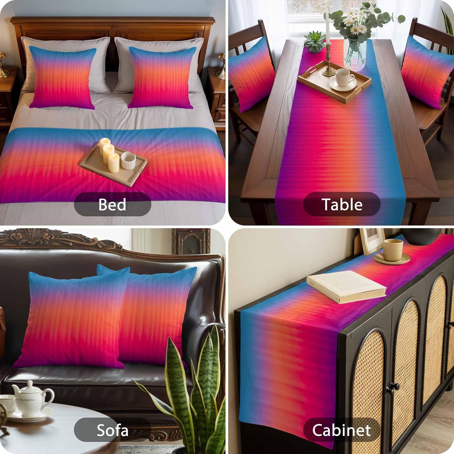 Blue Purple Orange Bed Runners for Queen Size Beds Modern Ombre Abstract Art Bed Scarf Matching Decorative Throw Pillow Covers Hotel Beds End Blanket Towel Soft Bedspread Protection for Home Bedroom