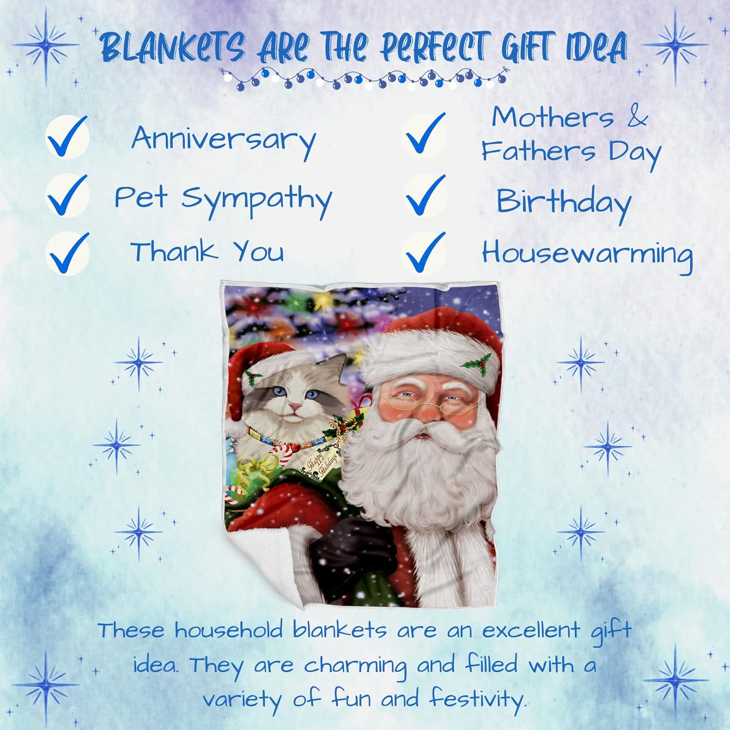 Doggie of the Day Ragdoll Cat Blanket - Christmas Santa Carrying Presents - Super Soft & Warm Pet Theme for Sofa or Bed, Warm Fleece, Sherpa or Woven Material, BLNKT160694 (50x60 Sherpa)