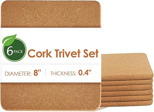 Salvamanteles de corcho para ollas calientes y sartenes calientes, paquete de 6 salvamanteles de corcho grueso de alta densidad para platos