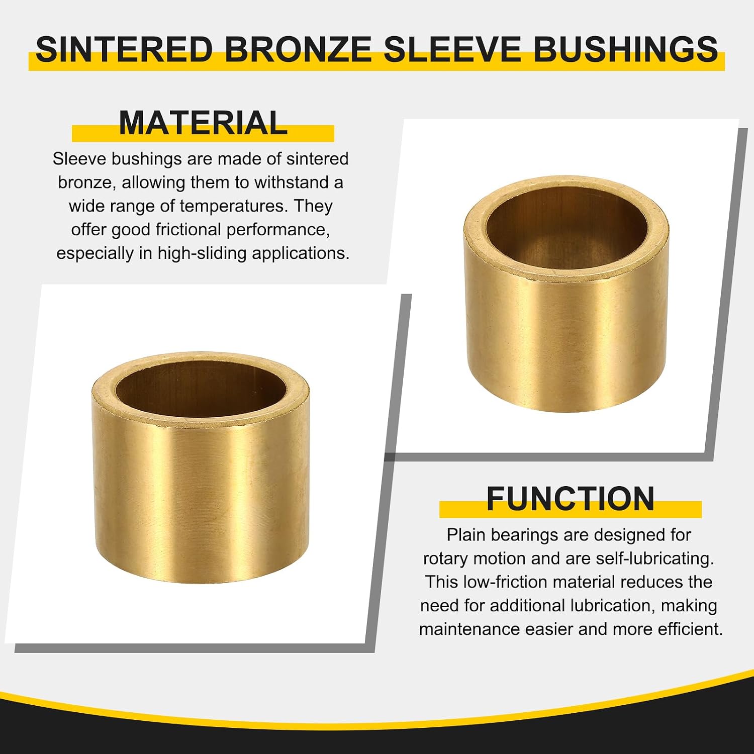 uxcell 3Pcs Sleeve Bearings, 32mm Bore x 40mm OD x 40mm Length, Self-Lubricating Sintered Bronze Bushings