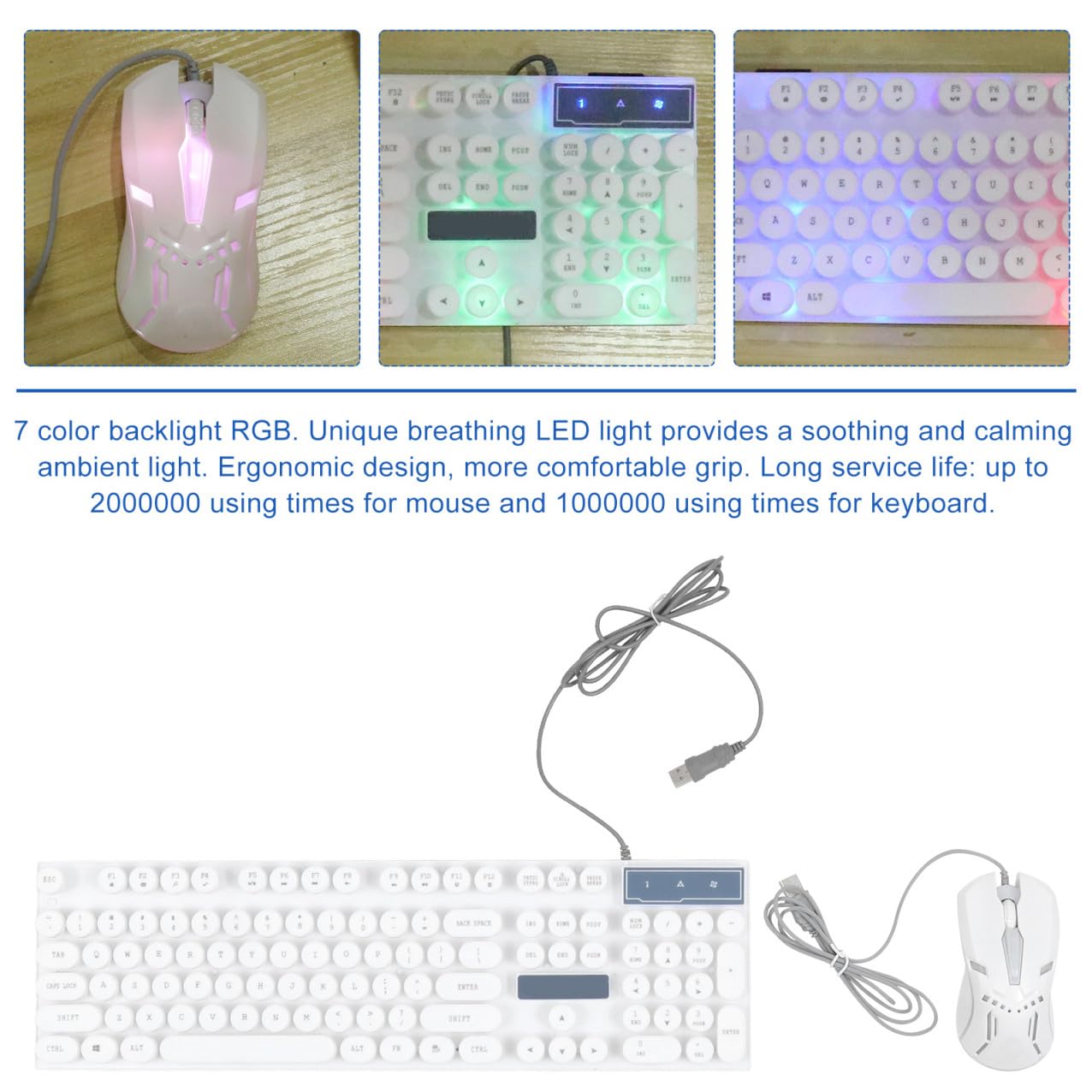 NUOBESTY Tastiera Ergonomica Mouse USB Combo Tastiera e Mouse per Computer Gaming Retroilluminata Cuffie Inclusa Plug And Play Alta Durata