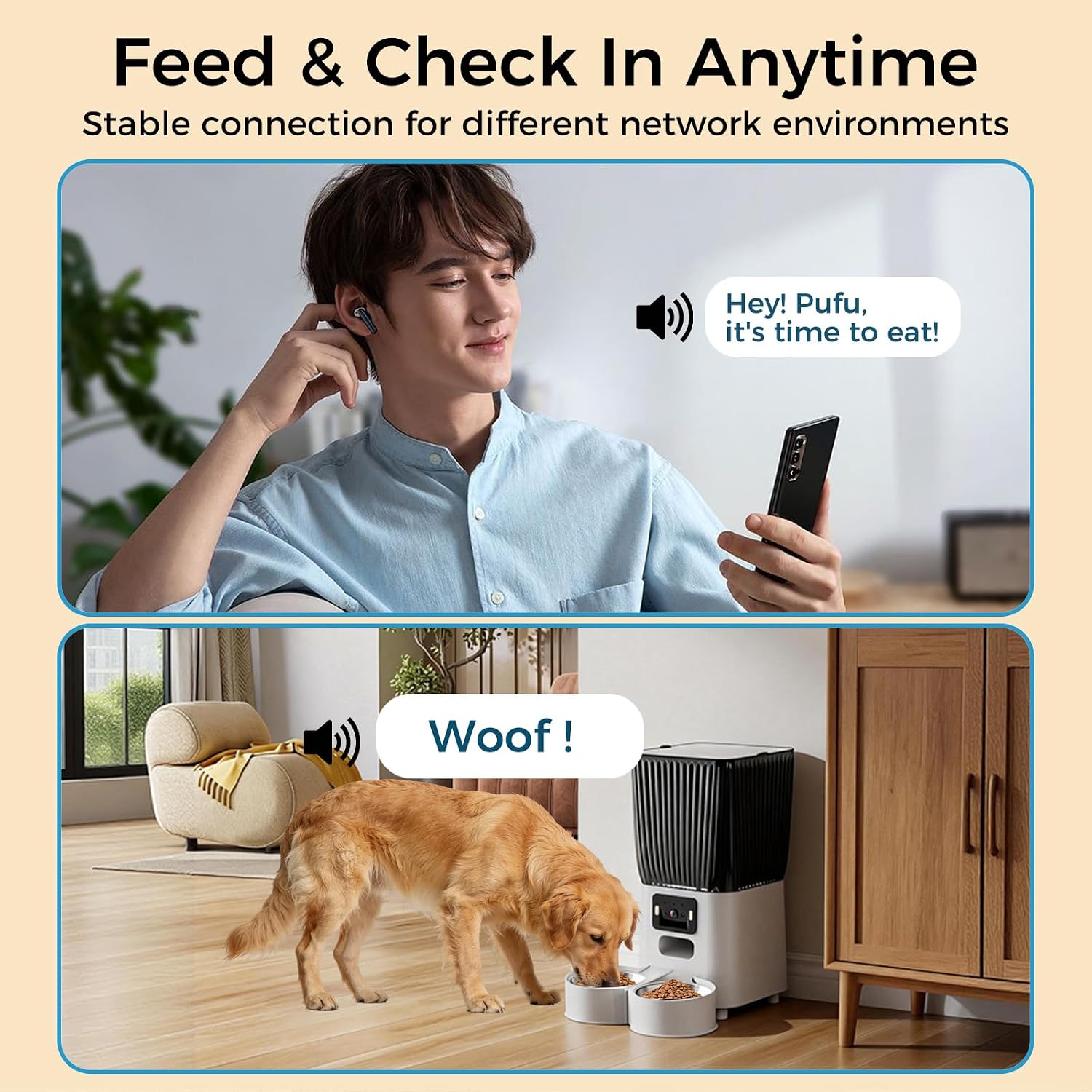 Automatic Cat Feeder with Wide-Angle Camera, 5L Smart Dog Food Dispenser, App Control, 1080P Night Vision,Motion Detection, Two-Way Audio, Large Hopper, Feeding Timer (Single-Bowl pro)