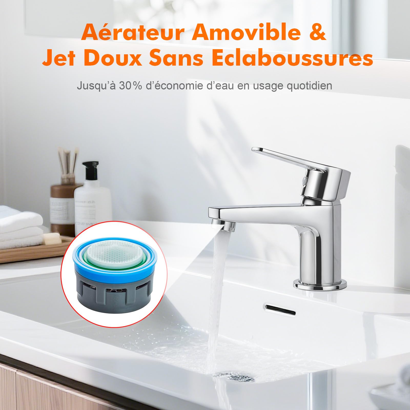 Ibergrif mitigeur lavabo en laiton chromé à bec réglable | Monocommande, cartouche céramique anti-fuite, raccord G trois huit, eau chaude et froide