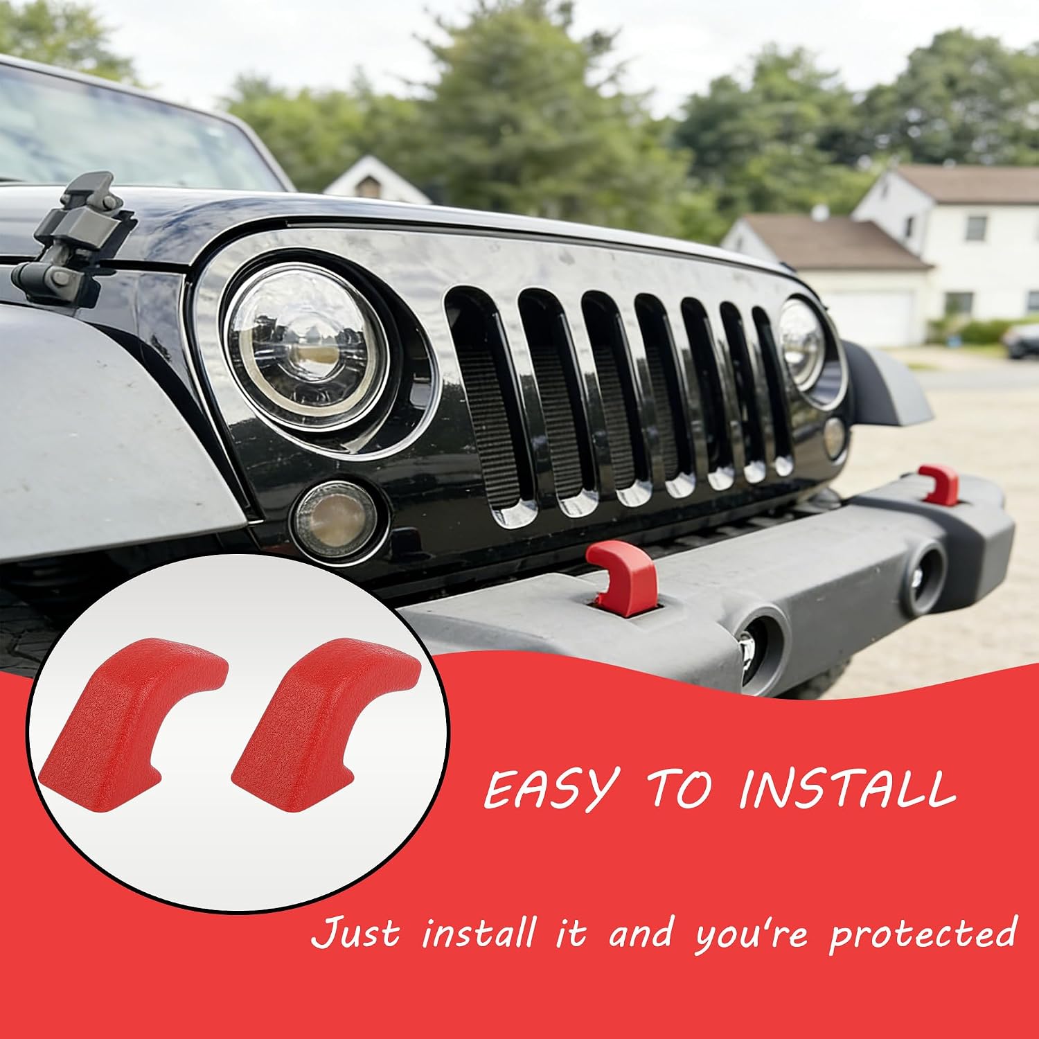 Tow Hook Covers - 2 PCS Tow Trailer Hitch Receiver Cover for Jeep Wrangler JK JL 4XE TJ & Gladiator JT 2007-2026 - Front Bumper Rubber Sleeve Protectors, Exterior Styling Accessories