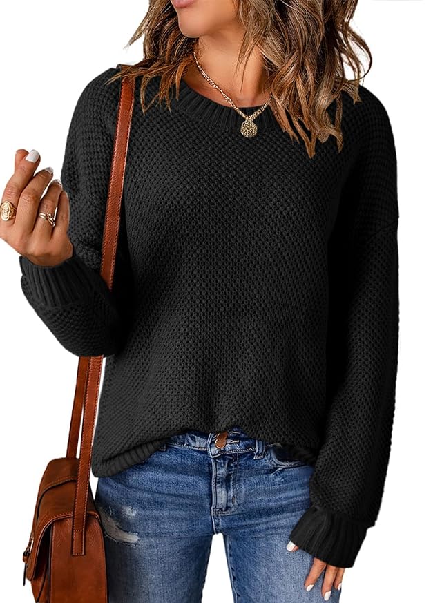 Dokotoo Womens Sweaters Crewneck Ribbed Knit Waffle Pullover Sweaters 2025 Fall Winter Fashion Clothes