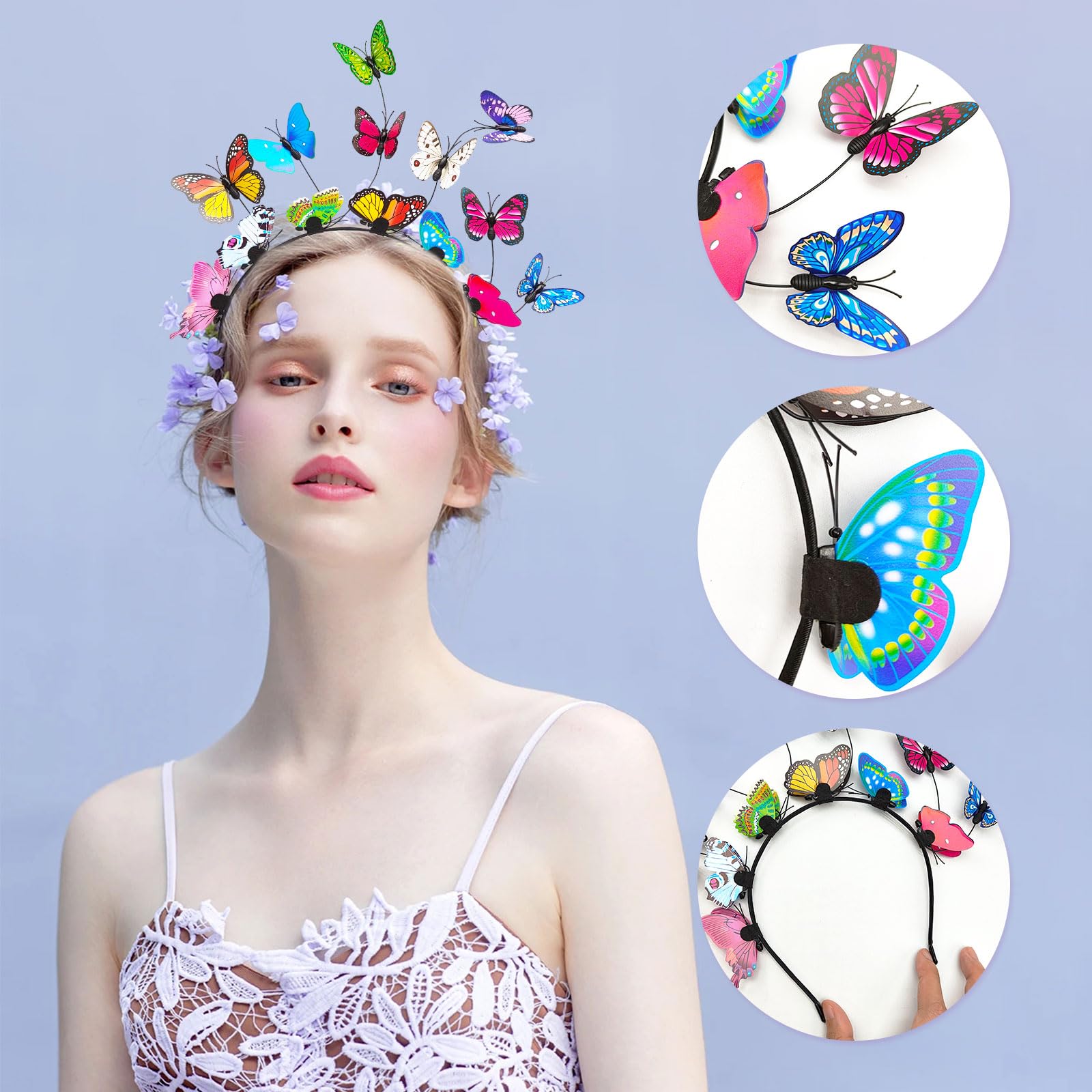 EUPSIIU Butterfly Headband and 8 Pack Butterfly Hair Clips - Image 3