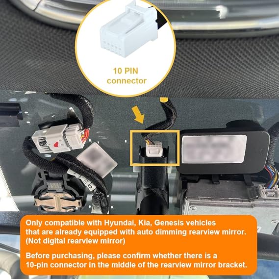 Dash Cam Power Adapter (10-Pin) for for Hyundai, Kia, Genesis, LED Display USB Power Source, Connects to Rearview Mirror, Fuse Protection, Easy to Install, 5V 12V Output, D3-014