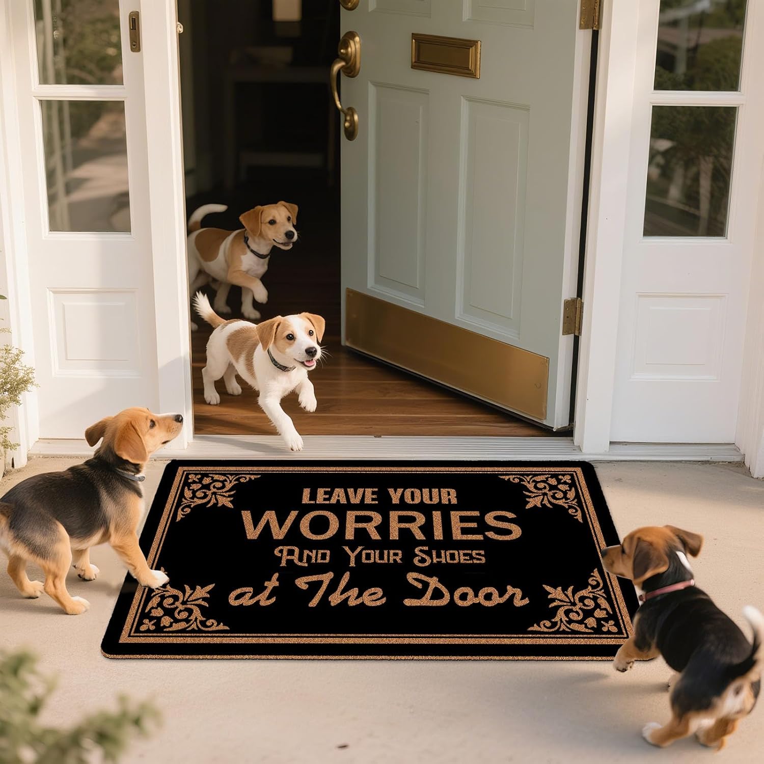 Leave Your Shoes and Worries Doormat 30x17 Inch Funny Welcome Door Mat Personalized Mat Indoor Outdoor Mats for Entryway with Non-Slip PVC Backing Easy Clean Home Décor Housewarming Gift