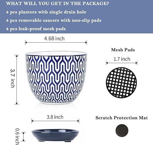Miniatura 3 de Selamica Macetas de cerámica de 4.6 pulgadas para plantas de interior, macetas para suculentas con orificio de drenaje y platillo, macetas para