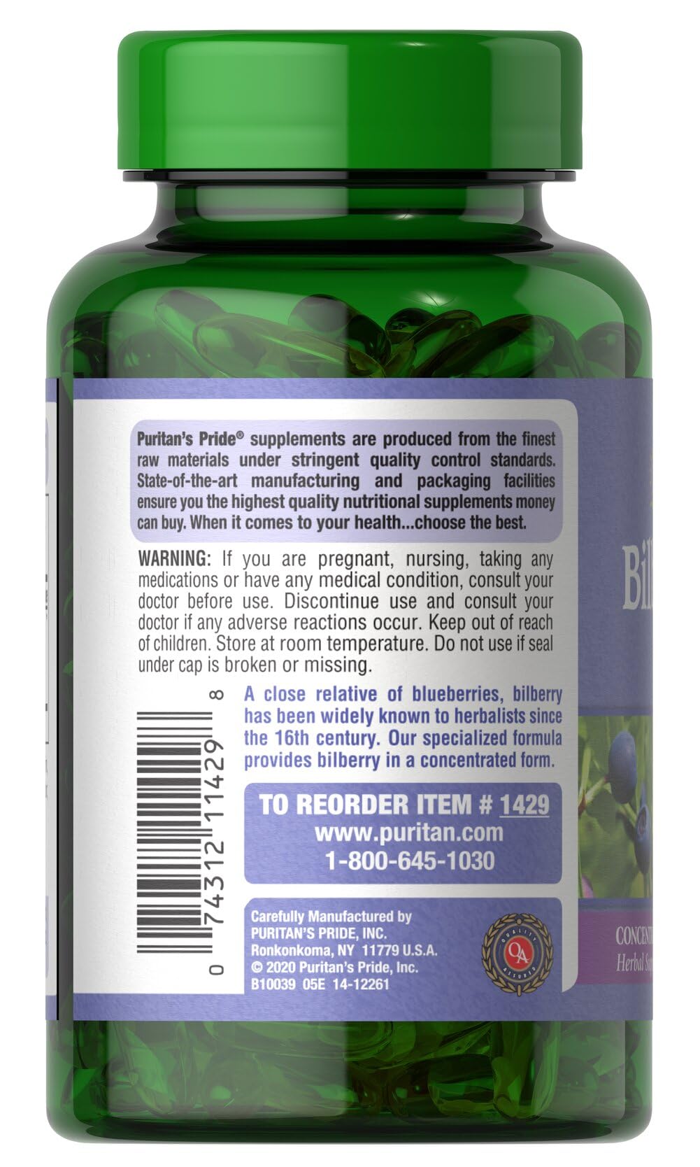 Puritan's Pride Premium Bilberry Fruit Extract 250mg, 180 Softgels — Amazon image 3