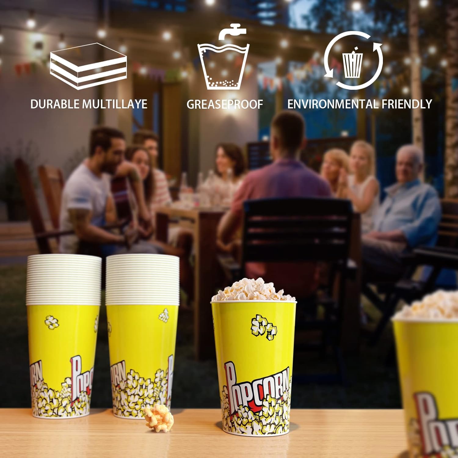 46 Oz Popcorn Containers 44 Pack Reusable Cardboard Popcorn Bucket Classic Popcorn Cups Cute Paper Popcorn Bags for Movie Nights Carnivals Fundraisers Birthday Parties Wedding - Image 6