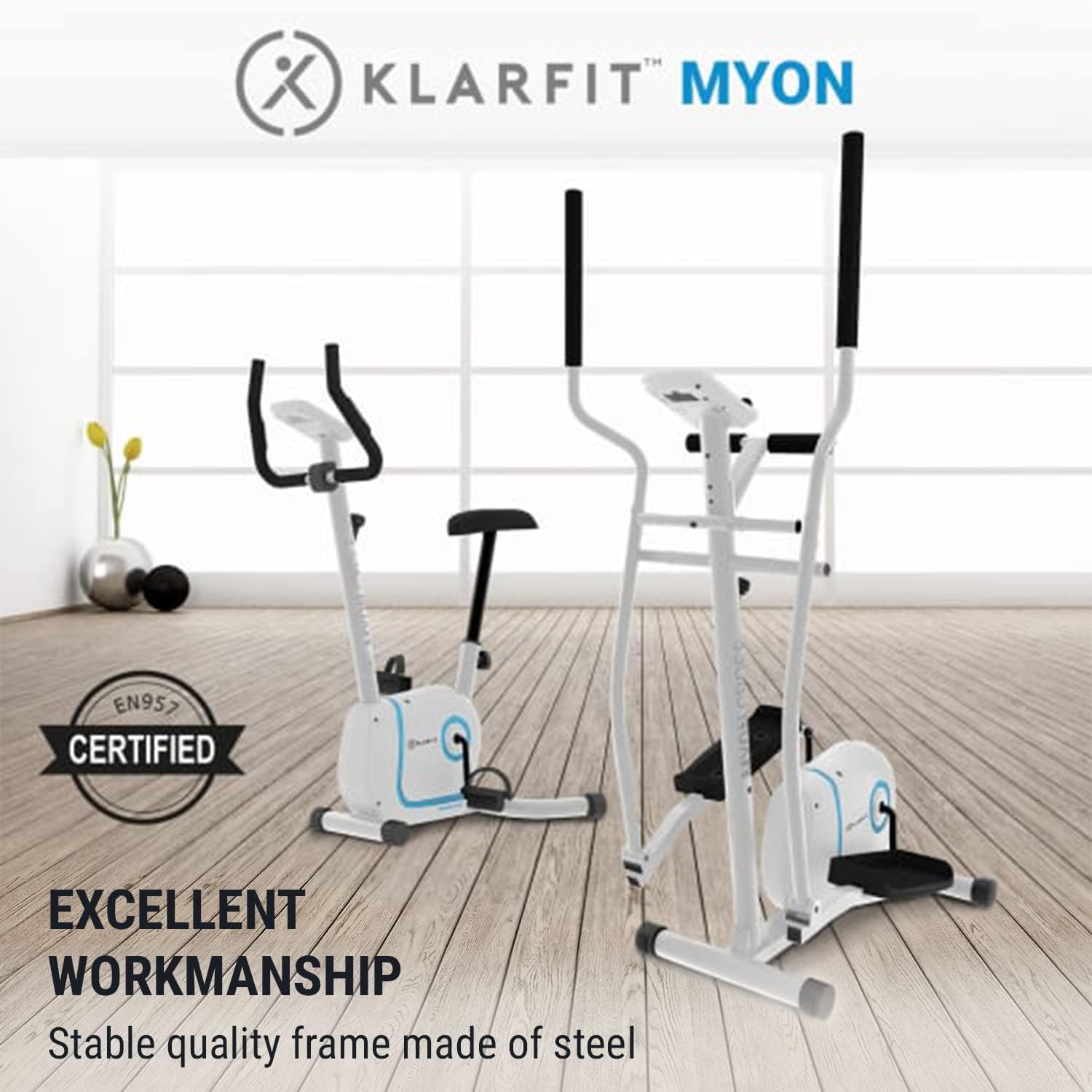 KLAR FIT Myon Cross - Ellittica, Cyclette, Ellittica da Casa Pieghevole, Telaio Certificato, Volano 12 kg, Frenata Magnetica, Supporto Tablet, Trasmissione a Cinghia, Sensore Impulsi