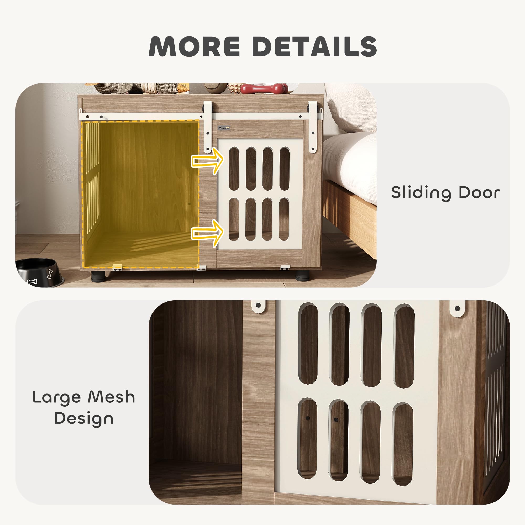 PawHut Jaula para Perros con Puerta corredera, caseta para Perros de tamaño Mediano, Buena ventilación, Mesa Lateral con Patas Ajustables, 80 x 59 x 63 cm, Nogal