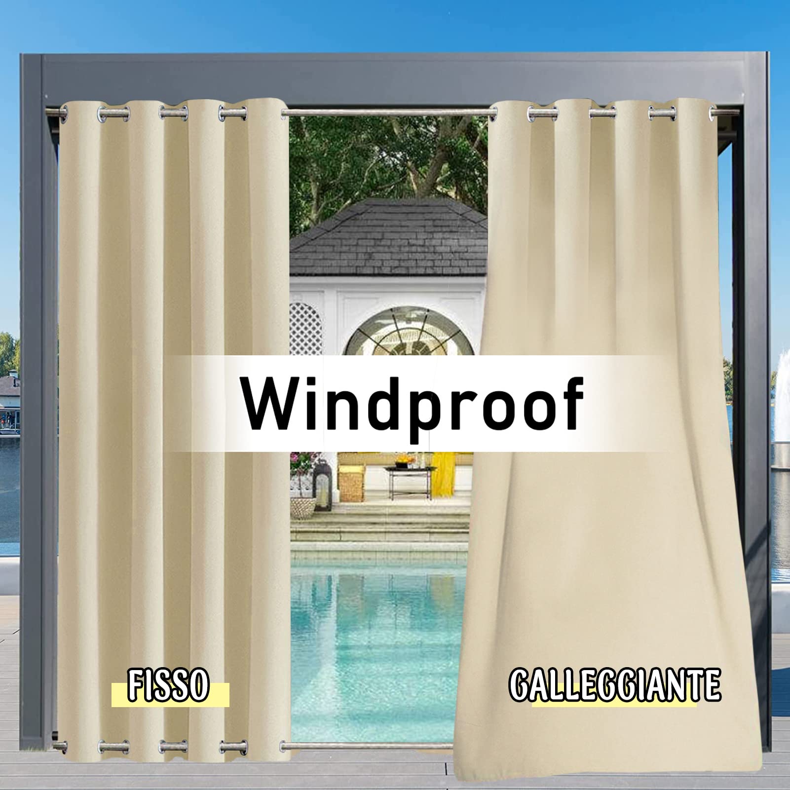 Tenda da Esterno con Occhielli 1 Pezzo, Tende da Esterno di Dimensioni Personalizzate, Tenda da Sole Impermeabile per Balcone, Patio, Portico, Pergola, Gazebo