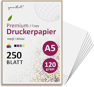 younikat DIN A5 Premium Kopierpapier I 120 g/m² I 250 Blatt in weiß I Papier Blanko Rezeptpapier I zum Basteln I geeignet für alle gängigen Laser- und Tintenstrahldrucker I dv1550