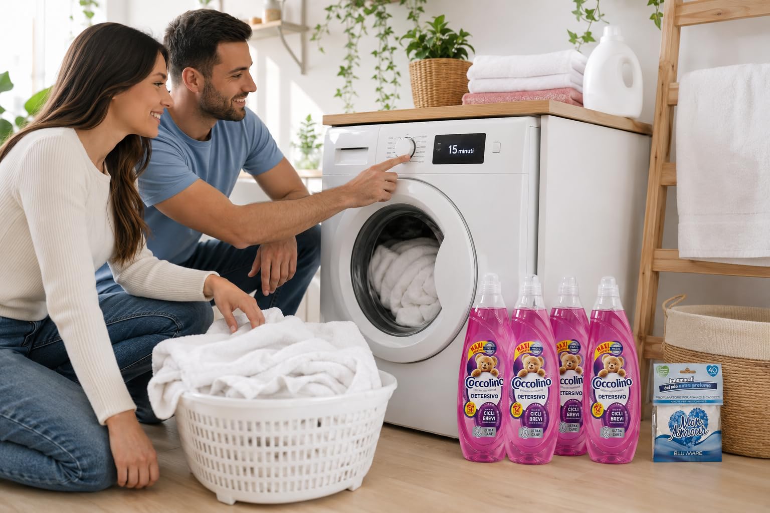 Coccolino Wonder Wash Ultra Care 4 x 54 Lavaggi (216 Totali) – Detersivo Liquido Lavatrice 2160 ml x4 – Ideale per Cicli Brevi – Maxi Scorta Convenienza + Profumatore Mon Amour in Omaggio
