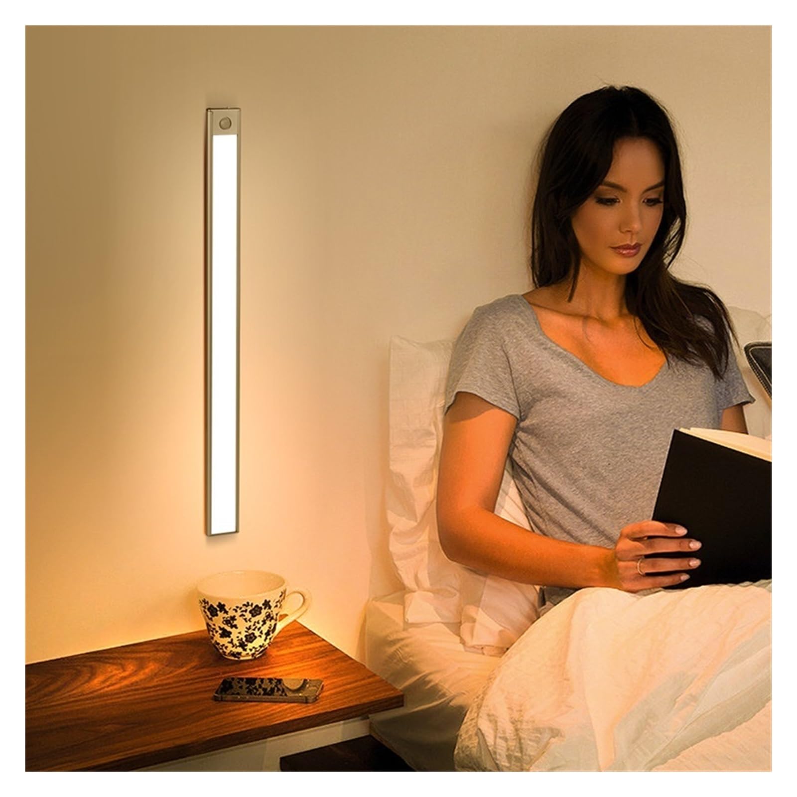 OśWietlenie Szafek Bezprzewodowy Czujnik Ruchu LED Do Szafki Typ C Trójkolorowa Lampka Nocna Lampa Do Szafy Podświetlenie Schodów Do Szafki Kuchennej łAtwy Montaż(2PCS,40CM)