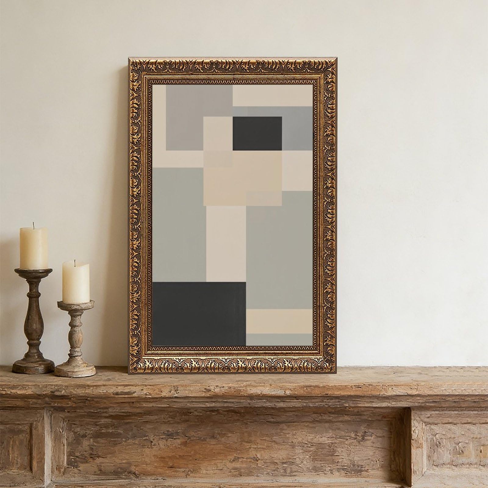 ELKPDOE Neutrales abstraktes und minimalistisches Poster, Leinwand-Poster, Schlafzimmer-Dekor, Sportlandschaft, Büro, Raumdekoration, Geschenk, Retro, goldener Rahmen, 40,6 x 61 cm (L x B)