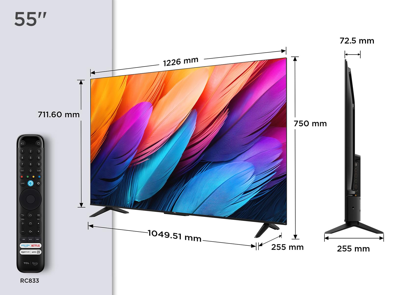 TCL 55PF650A Televisor 55 Pulgadas 4K UHD, Smart TV con Fire TV, Dolby Vision y Atmos, AirPlay 2, HDR10, DTS, Game Master, Control por Voz Alexa - 3
