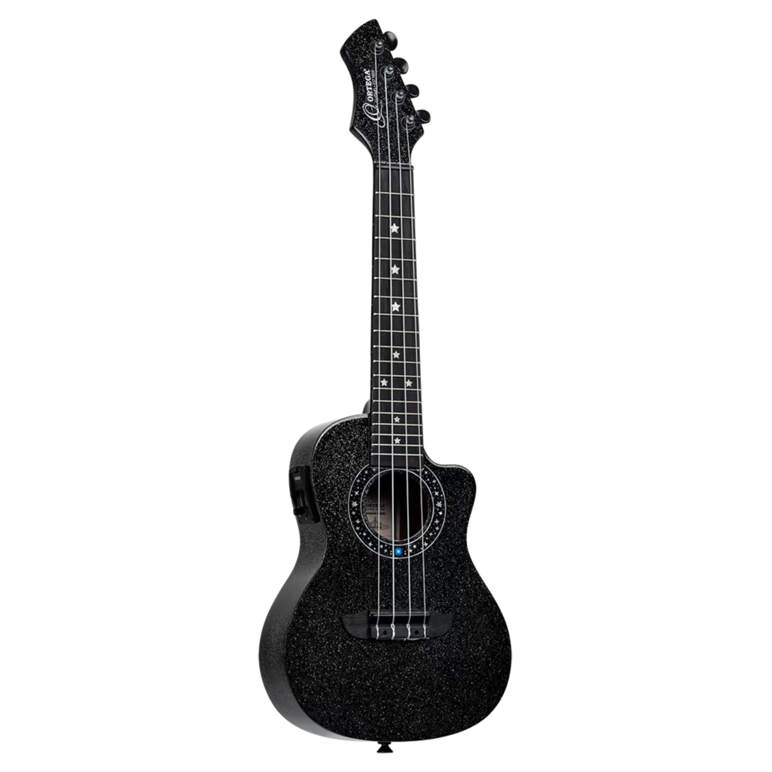 Ortega RUHZ-CE-STAR Horizon Series Concert Ukulele Black Sparkle Electro-Acoustic Concert Ukulele with Gig Bag