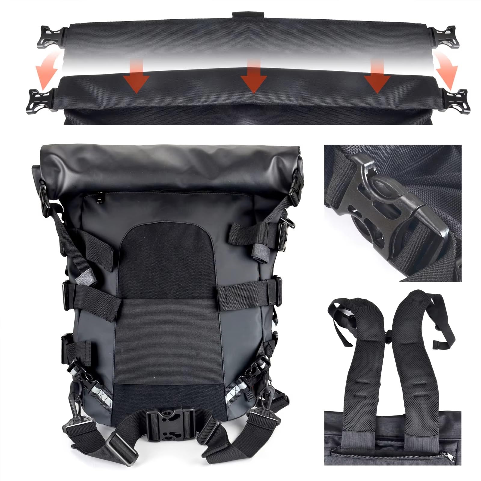 Bolsa Baúl Motocicleta para Sportster para Softail para Dyna 1984-2021 Barra Sissy Motocicleta Bolsas Traseras Mochila Viaje Impermeable Lona Universal(Shining Red)