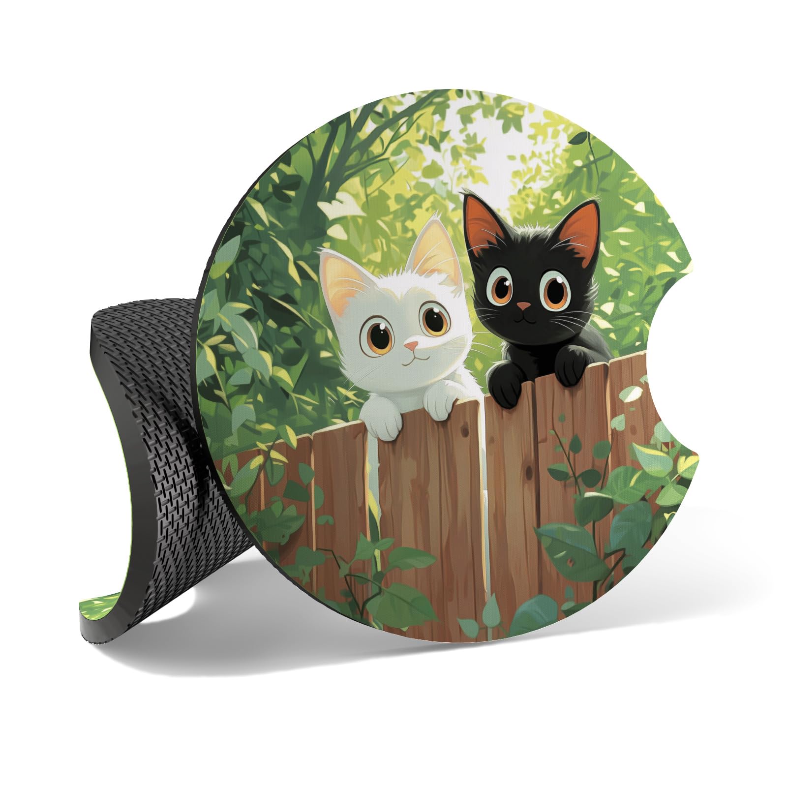 Car Cup Coasters,2 Pack Car Coaster,2.75inch Anti Slip and Absorbent Cars Coasters for Cup Holders,Neoprene Car Accessories for Women,Cute Decor for Women(Two Cats)