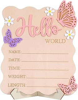 Welcome Baby Sign, Hello World Newborn Sign, Pink Baby Name Announcement Mark, Butterfly Chrysanthemum Birth Announcement Signs for Girls And Boys in Hospitals, Nursery And Family Use.